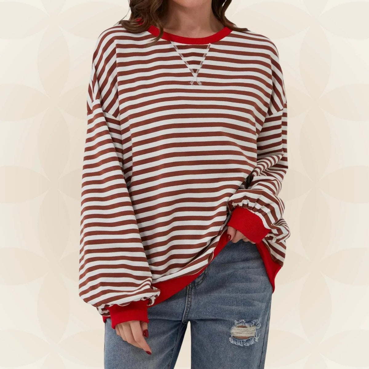Oversized Striped Sweatshirt with Contrast Trim