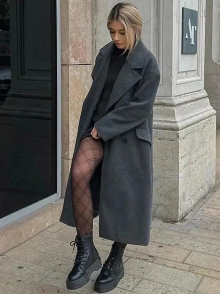 Women's Longline Lapel Trench Coat with Open Front