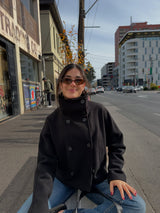 Women's Oversized Double-Breasted Jacket Stand Collar