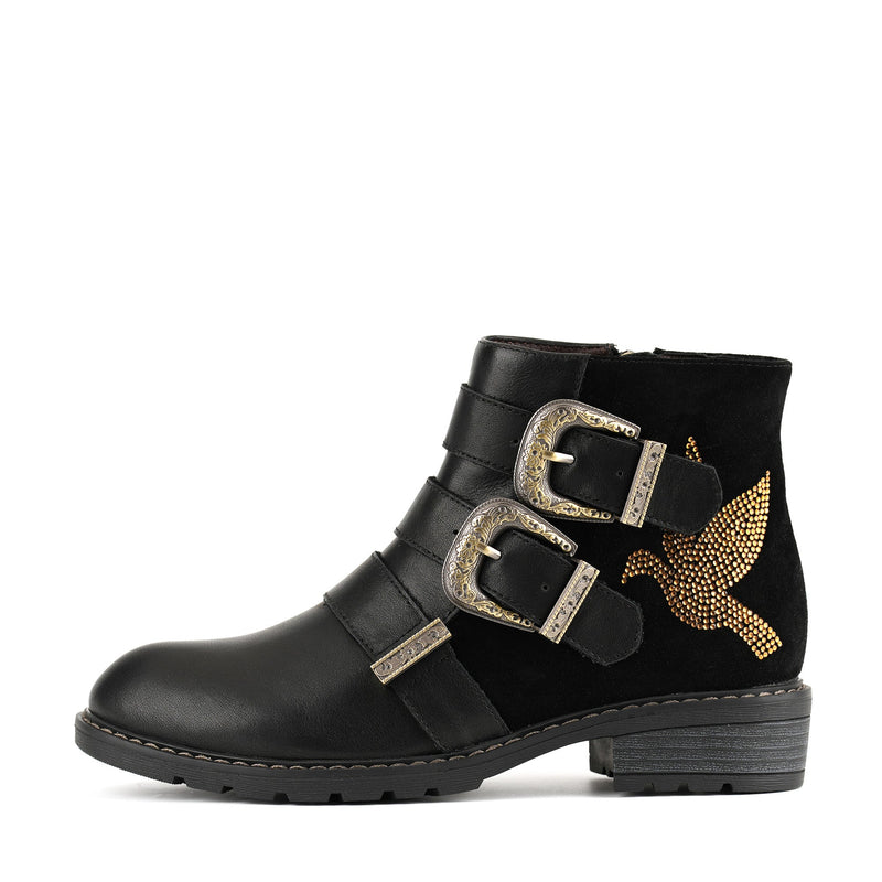 GOLDEN DOVE BUCKLE CHIC ANKLE BOOTS