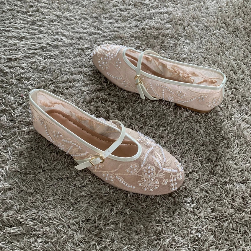 Ava | Pearl Chain Embroidered Flats