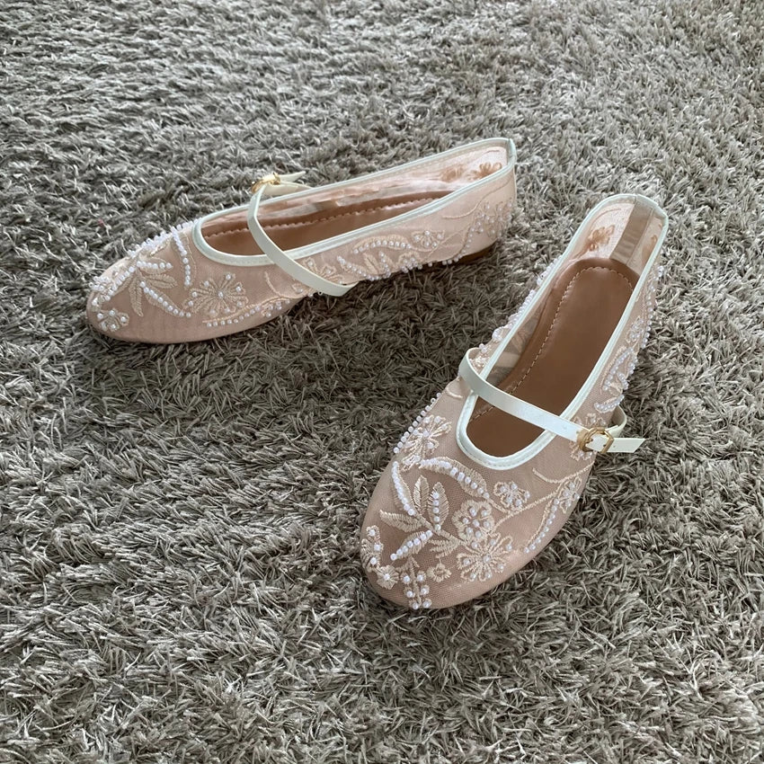 Ava | Pearl Chain Embroidered Flats