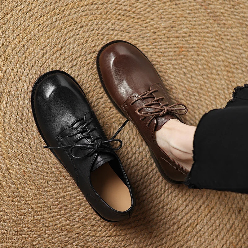 Sofia | Retro Leather Round-Toe Loafers
