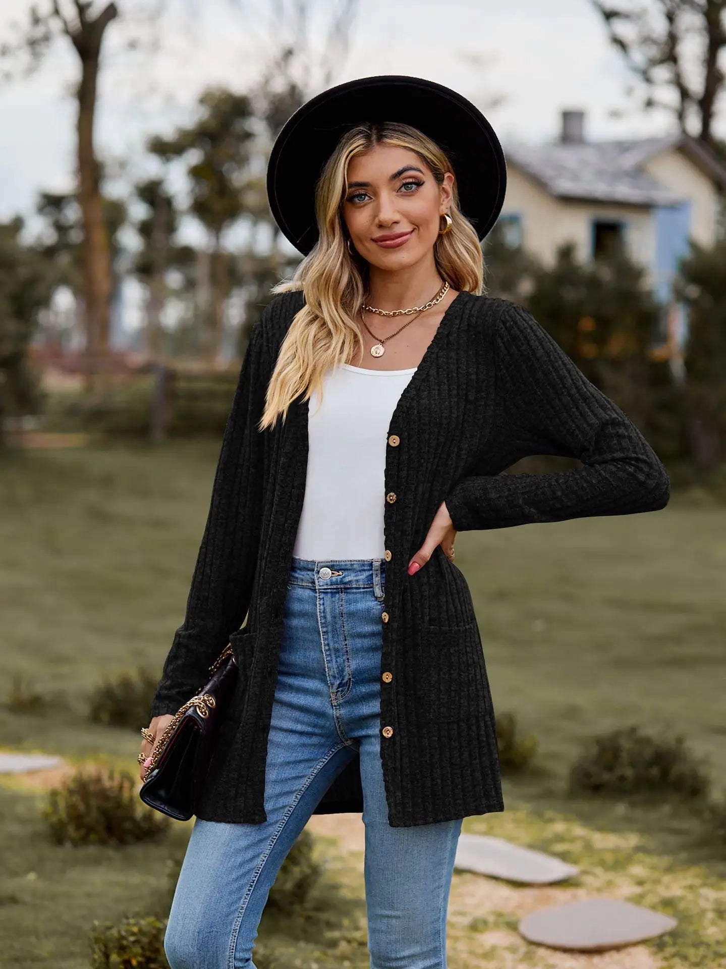 Eleanor | Women's Soft Ribbed Knit Long Sleeve Cardigan