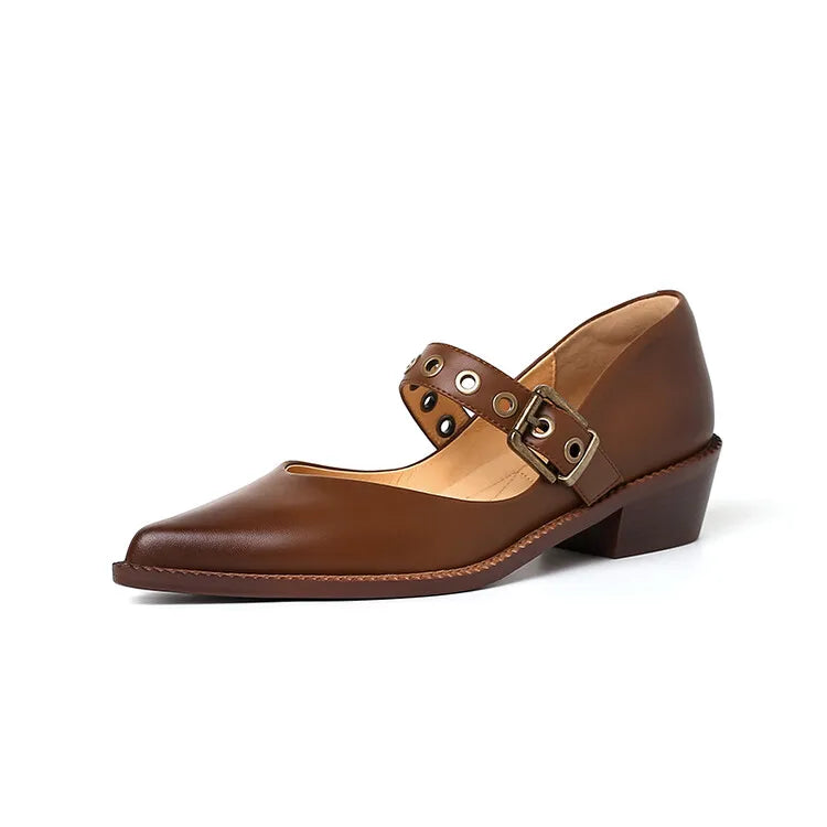 CLARA | MID-HEEL RETRO LEATHER PUMPS