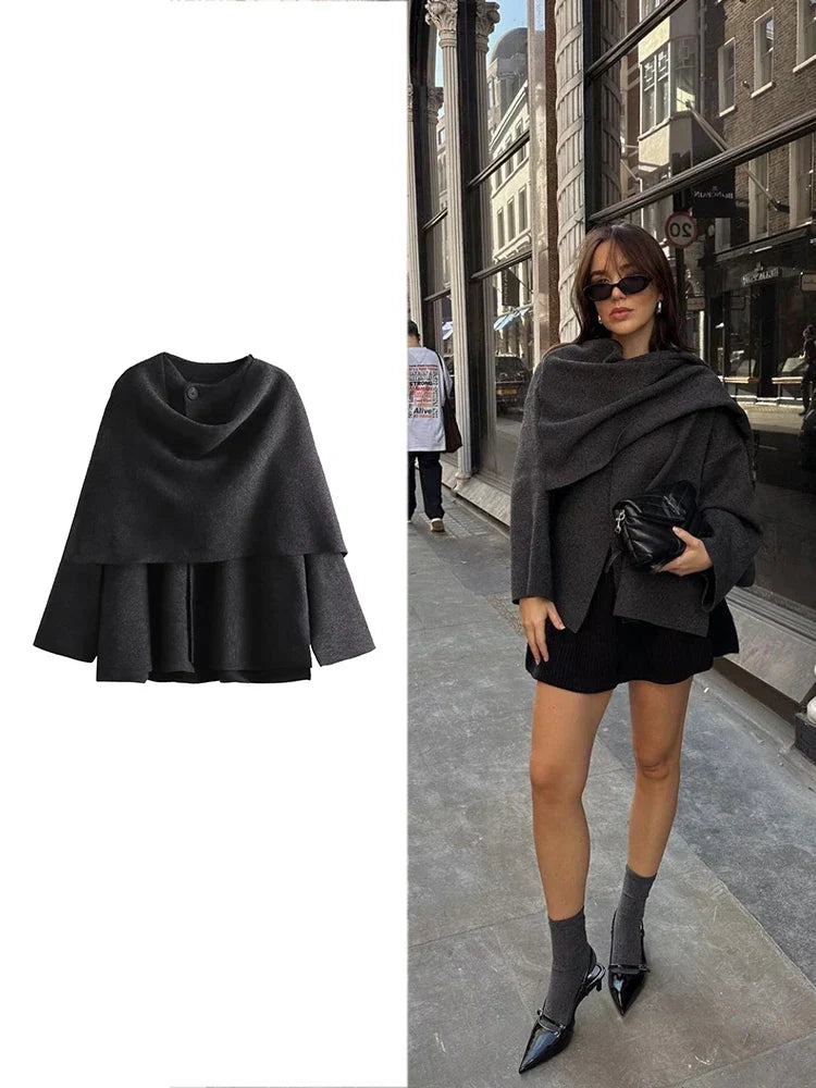 Women's Shawl Collar Knit Jacket with Button Front