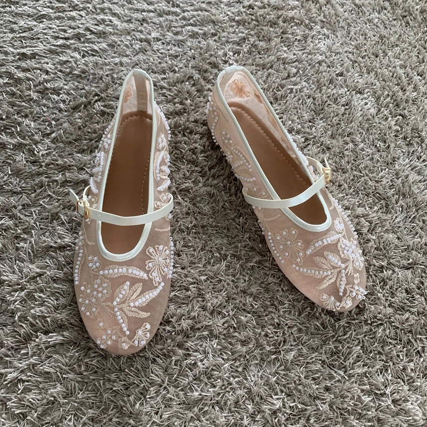 Ava | Pearl Chain Embroidered Flats