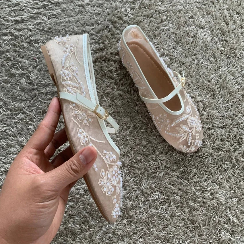 Ava | Pearl Chain Embroidered Flats