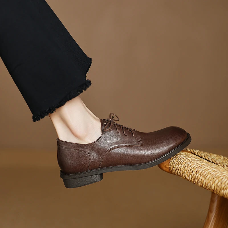 Sofia | Retro Leather Round-Toe Loafers