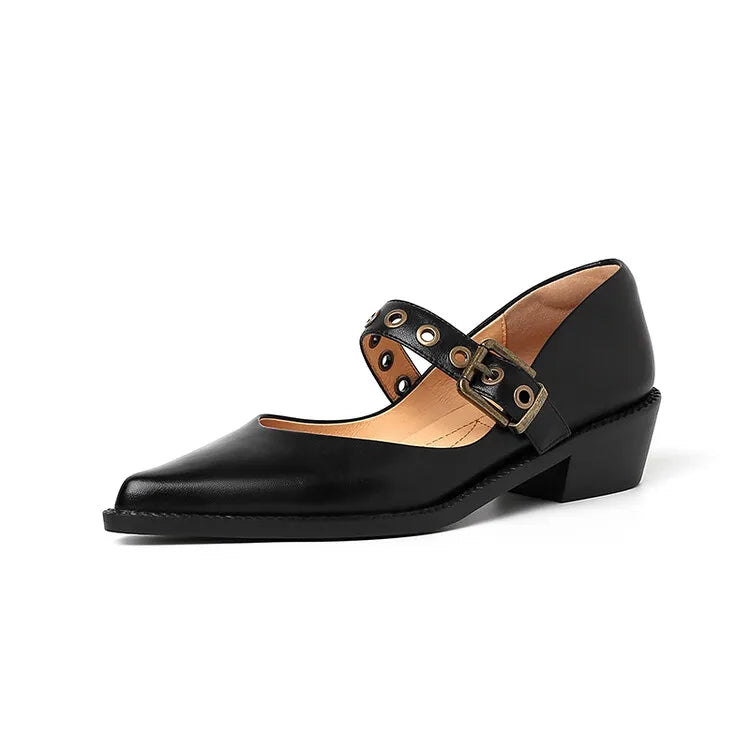 CLARA | MID-HEEL RETRO LEATHER PUMPS