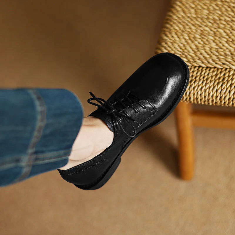Sofia | Retro Leather Round-Toe Loafers
