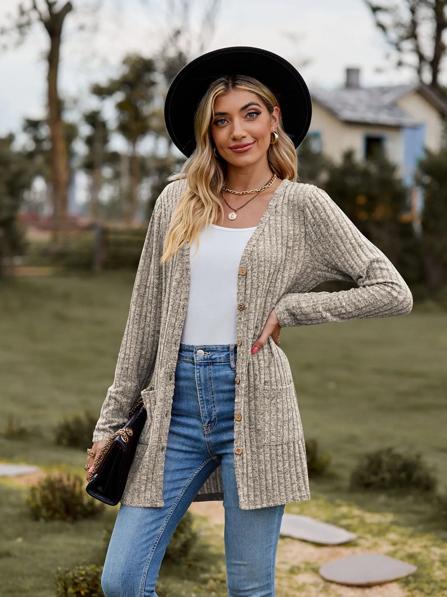 Eleanor | Women's Soft Ribbed Knit Long Sleeve Cardigan