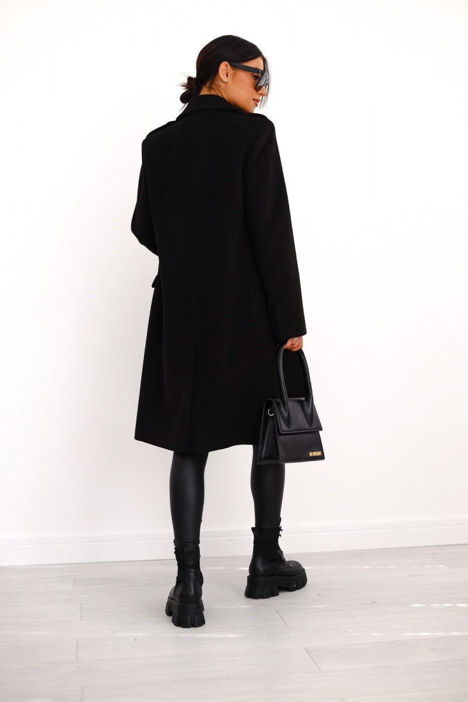 Women's Double-Breasted Wool Coat Gold Button Detail