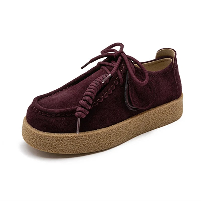 MYLA | WOMEN'S GENUINE LEATHER & SUEDE LACE-UP LOAFERS