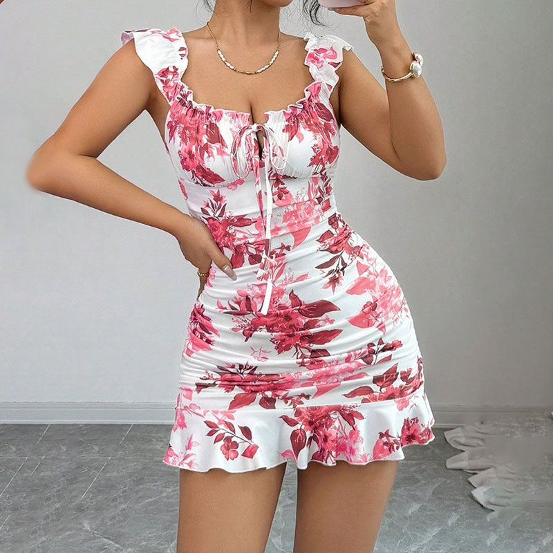 Rose | Lace-Up Ruffled Slim-Fit Dress