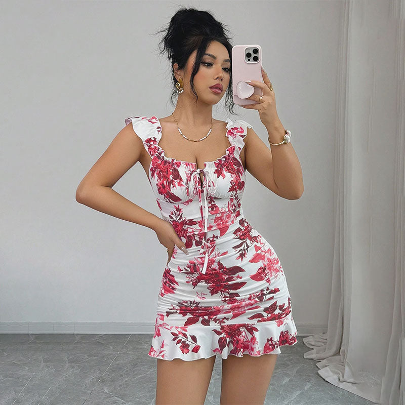 Rose | Lace-Up Ruffled Slim-Fit Dress