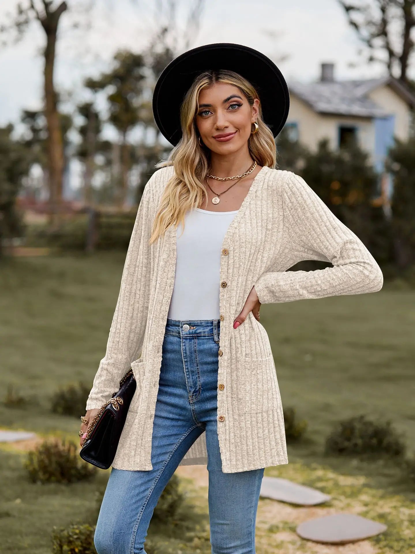 Eleanor | Women's Soft Ribbed Knit Long Sleeve Cardigan