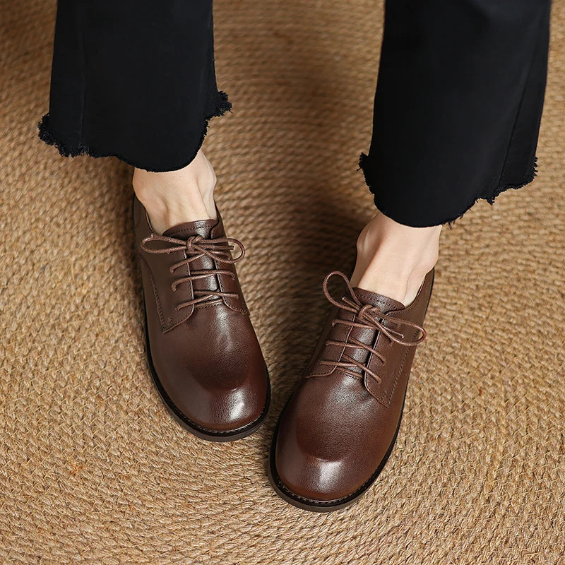 Sofia | Retro Leather Round-Toe Loafers