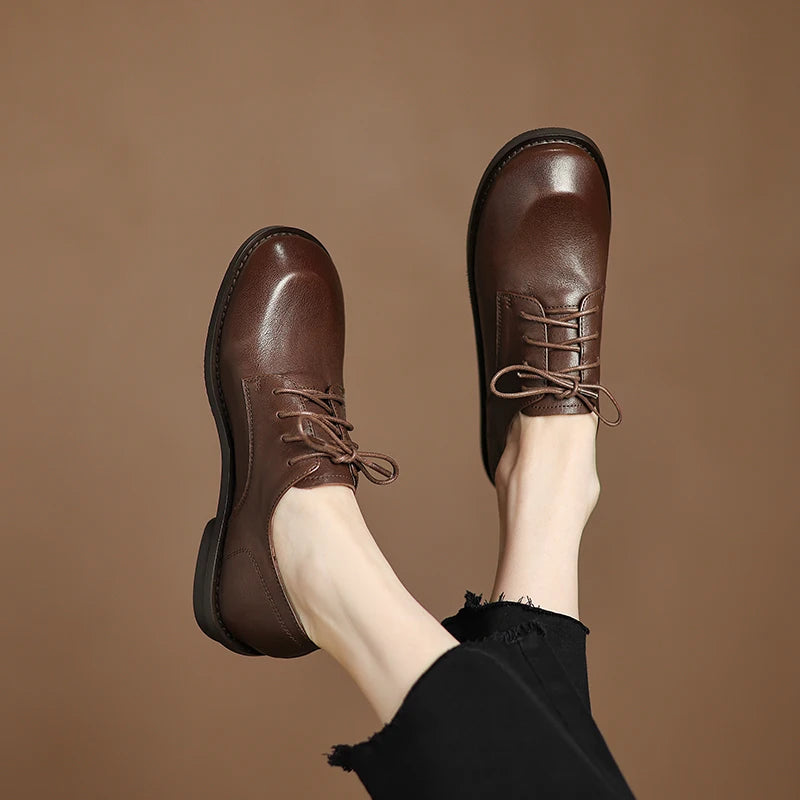 Sofia | Retro Leather Round-Toe Loafers