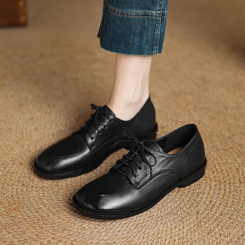 Sofia | Retro Leather Round-Toe Loafers