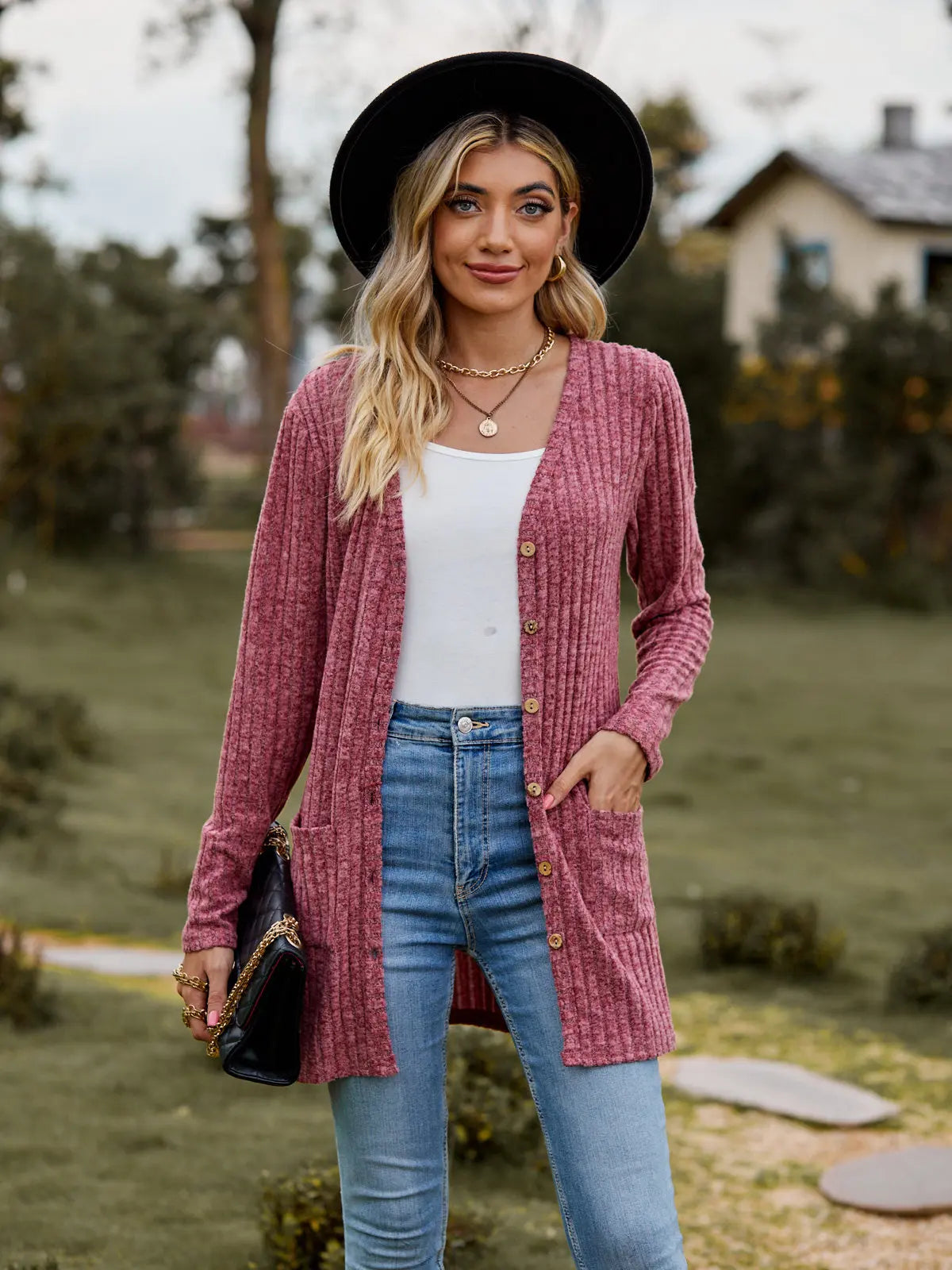 Eleanor | Women's Soft Ribbed Knit Long Sleeve Cardigan
