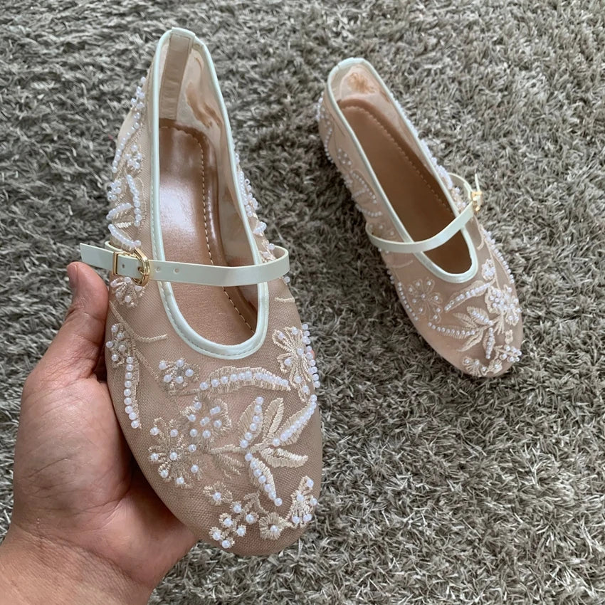 Ava | Pearl Chain Embroidered Flats