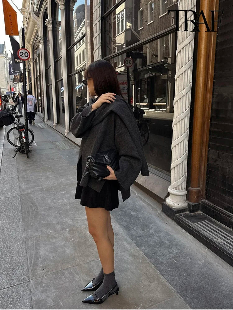 Women's Shawl Collar Knit Jacket with Button Front