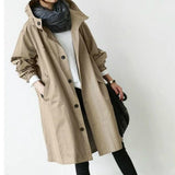 Women's Hooded Trench Coat Button-Front Knee-Length