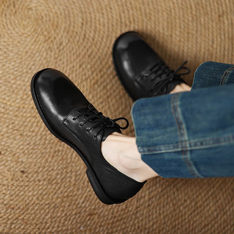 Sofia | Retro Leather Round-Toe Loafers
