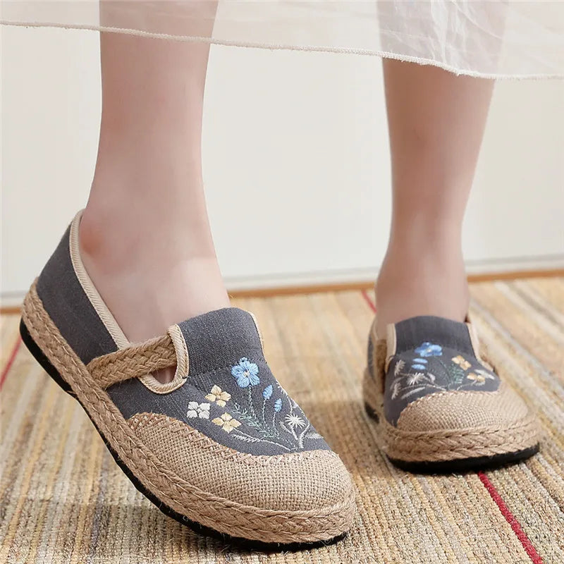 Ella | Boho Embroidered Canvas Shoes