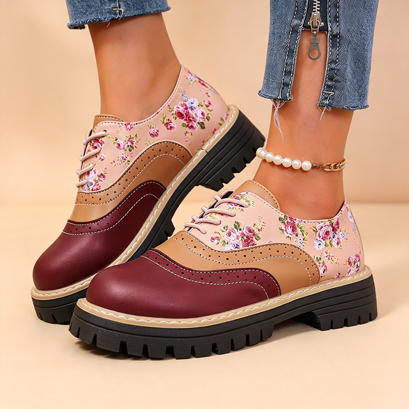 Abigail | Vintage Floral Platform Lace-Up Shoes