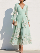 Nicola | V-Neck Chiffon Floral Midi Dress