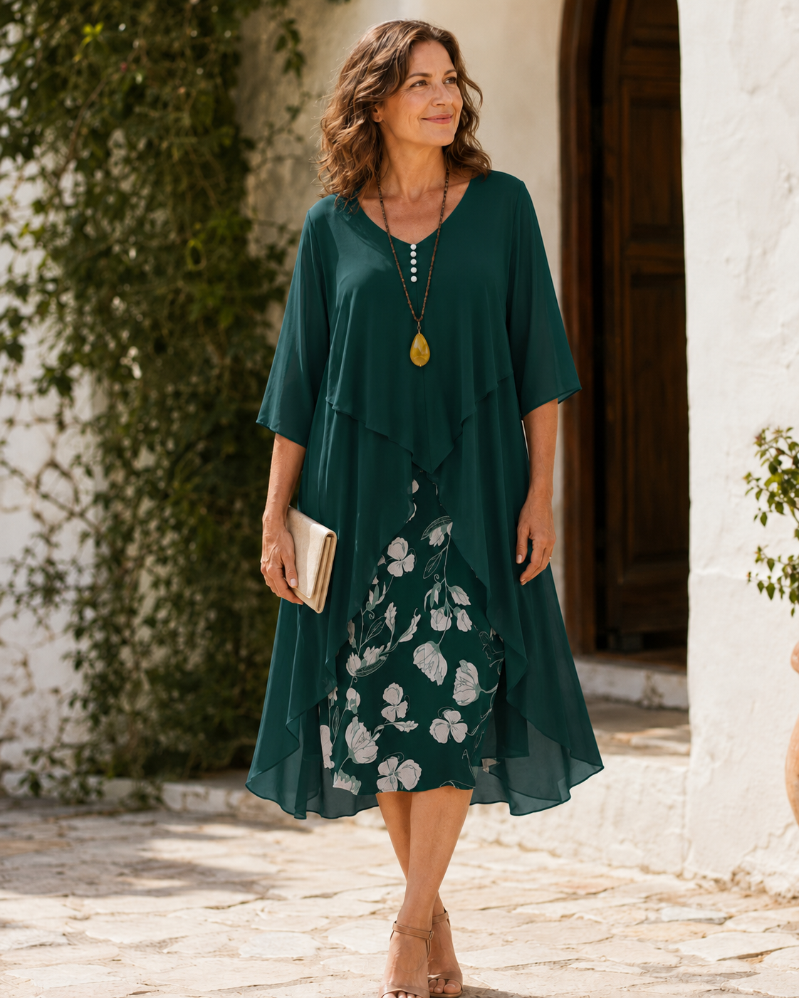 Theodora | Elegant Layered Floral Detail Dress