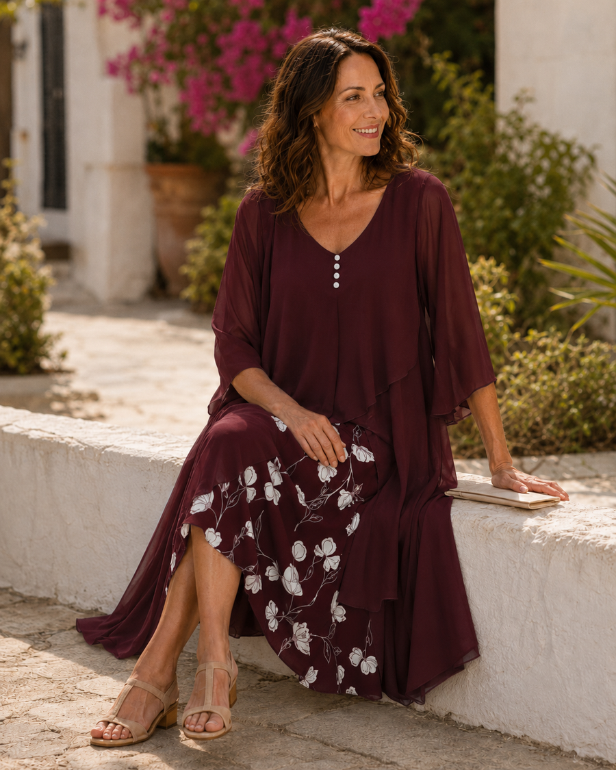 Theodora | Elegant Layered Floral Detail Dress