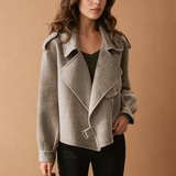 Women's Cropped Biker Jacket with Wide Collar