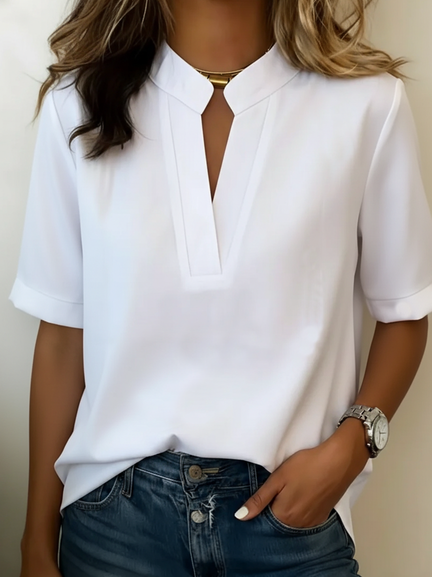 Nancy | Chic V-Neck Blouse with Gold Detail