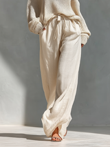 WOMEN’S BEIGE LINEN-BLEND HIGH-WAISTED POCKETED WIDE-LEG PANTS MDZ1228A6T