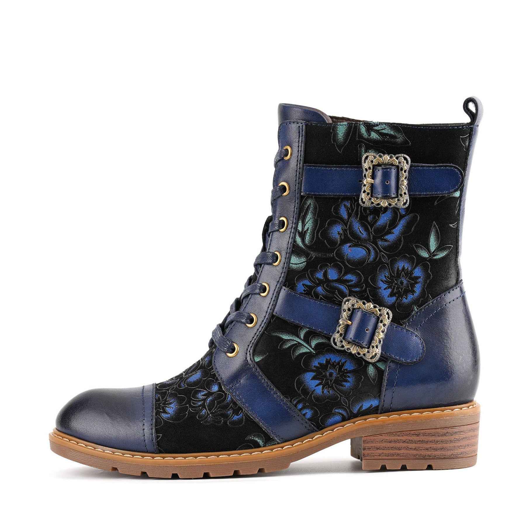 Timeless Grace Floral Lace-Up Flat Ankle Boots