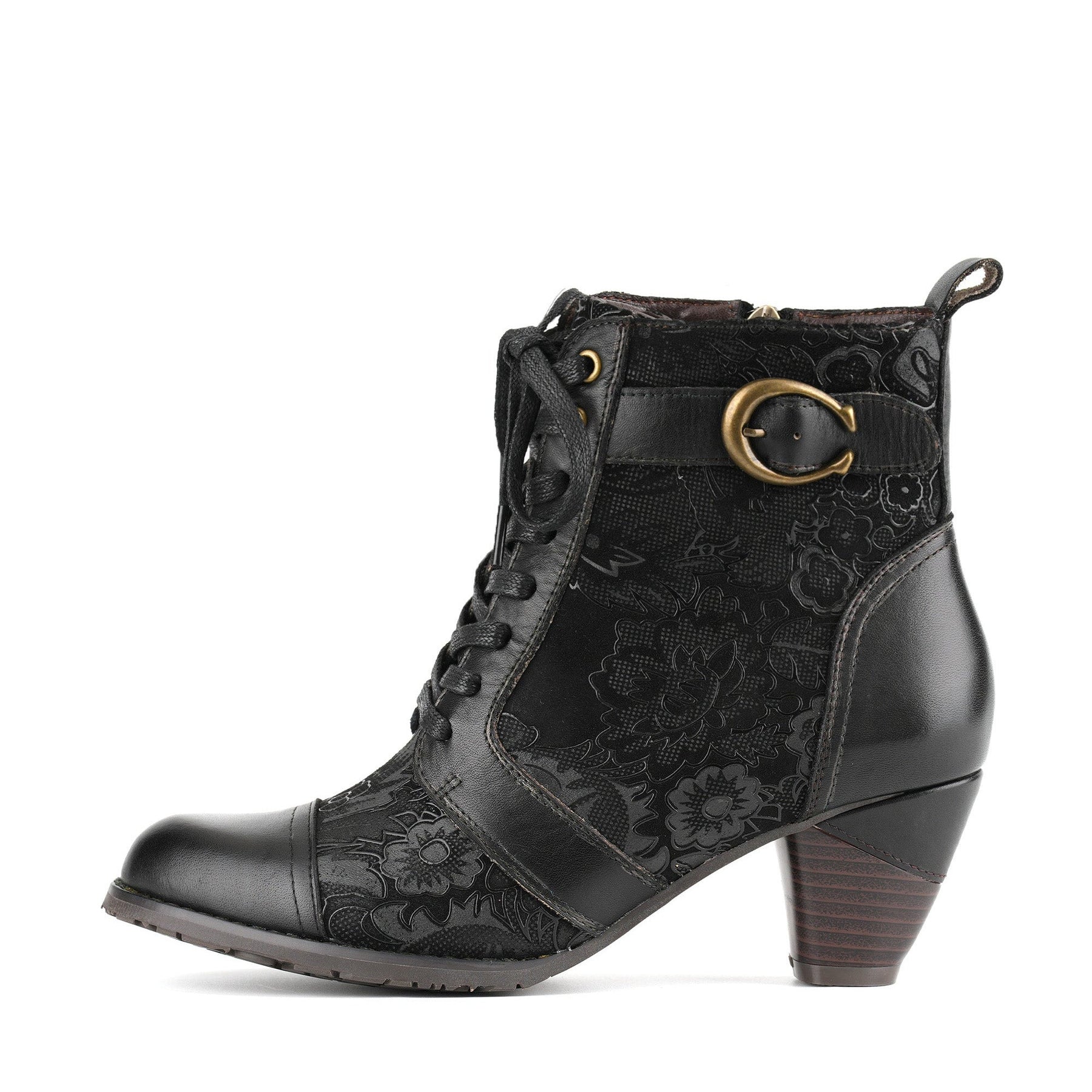Timeless Grace Floral Lace-Up Ankle Boots
