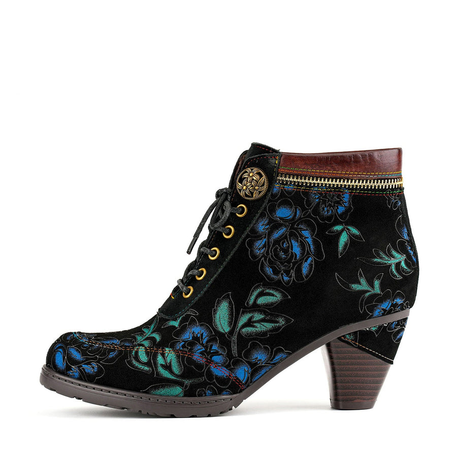 Vintage Nocturne Blossom Ankle Boots