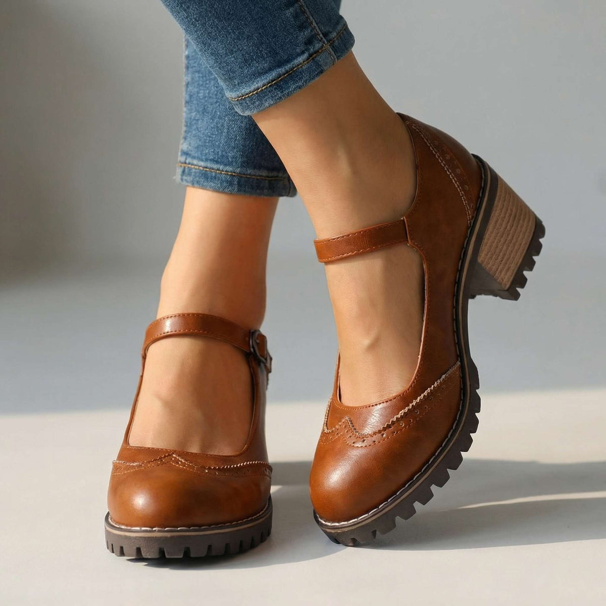 Darcy | Classic T-Strap Close Toe Heels