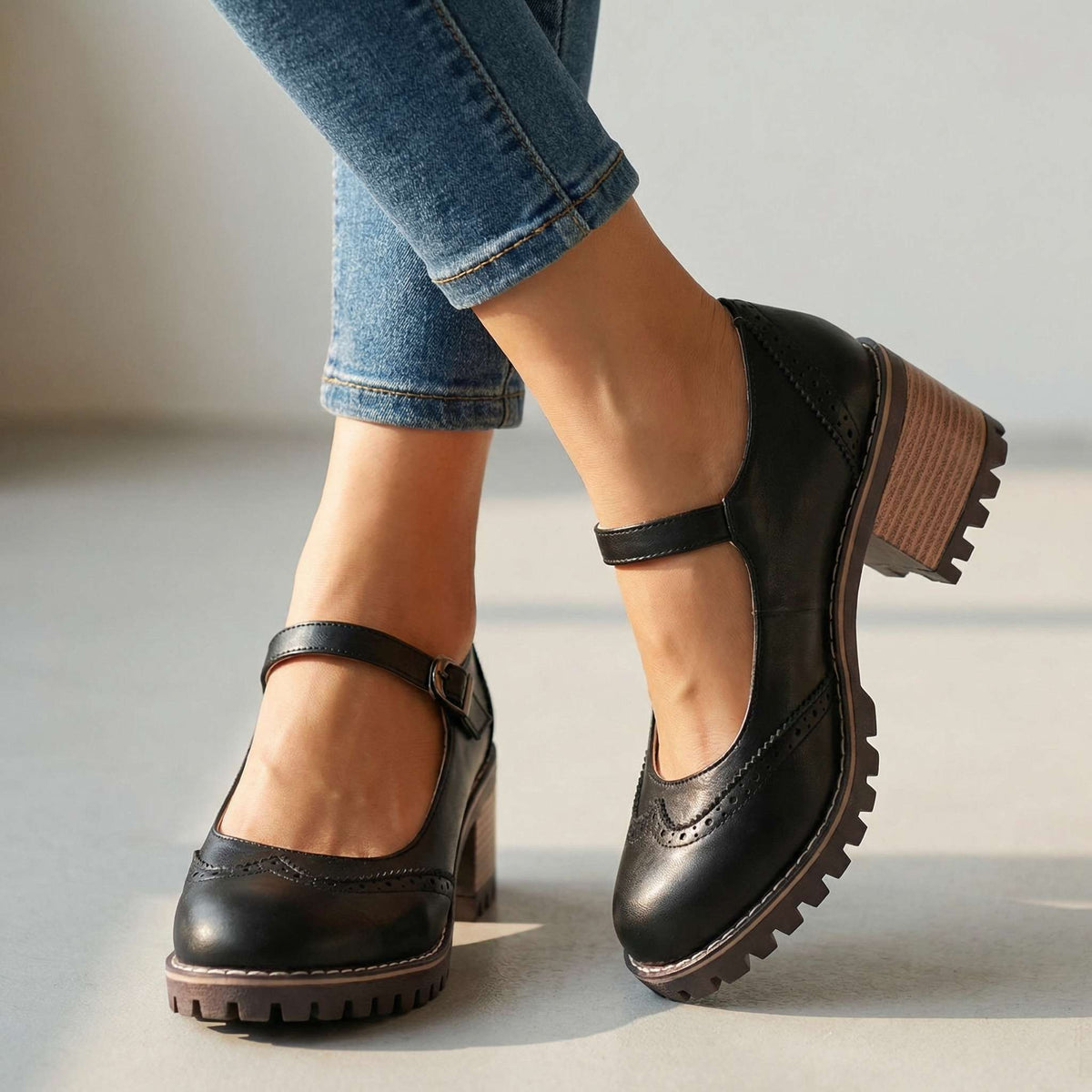 Darcy | Classic T-Strap Close Toe Heels