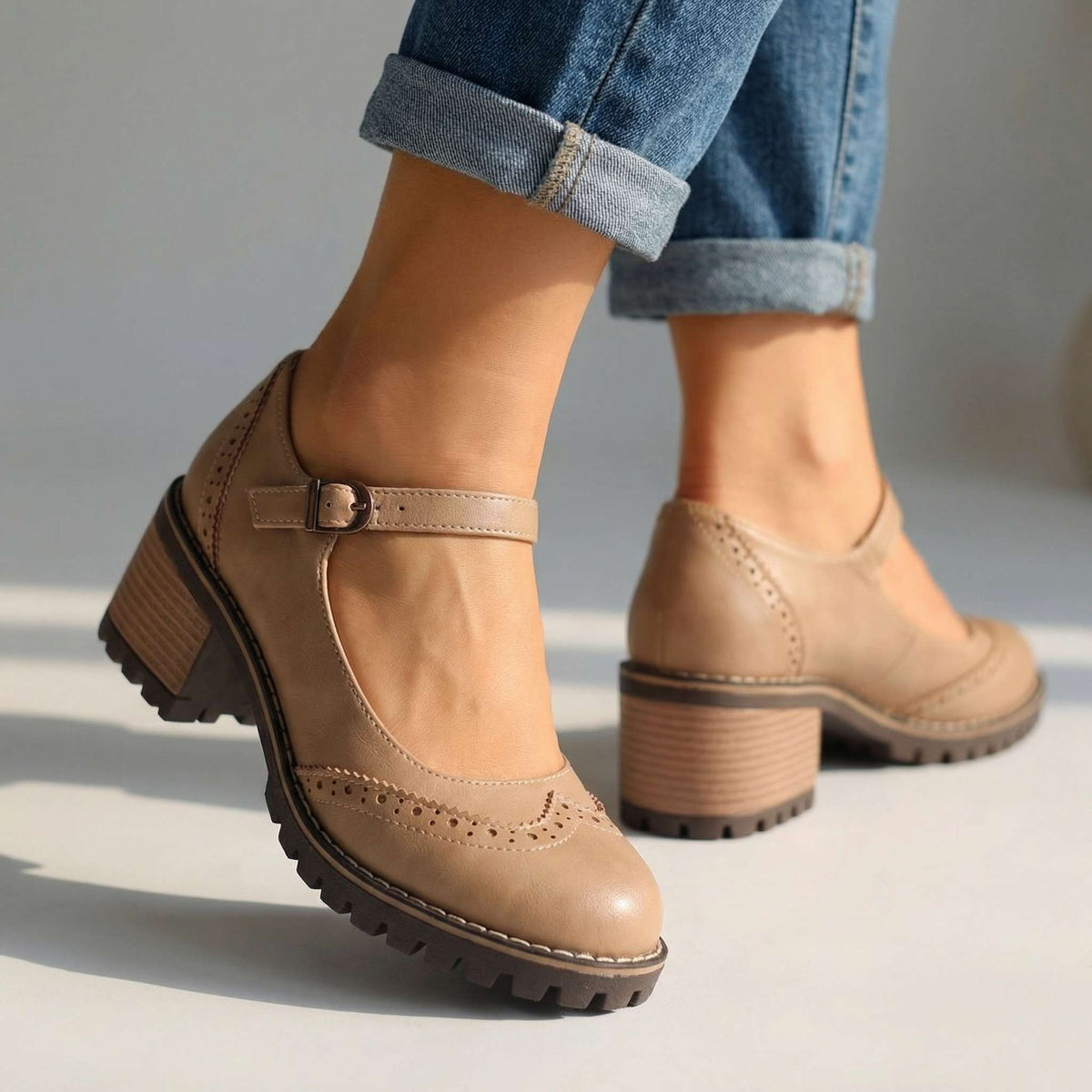Darcy | Classic T-Strap Close Toe Heels