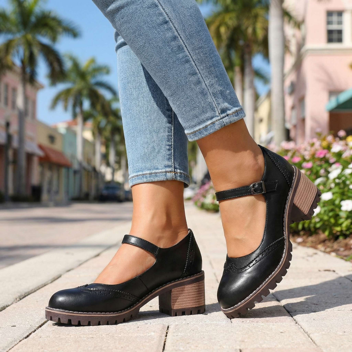 Darcy | Classic T-Strap Close Toe Heels