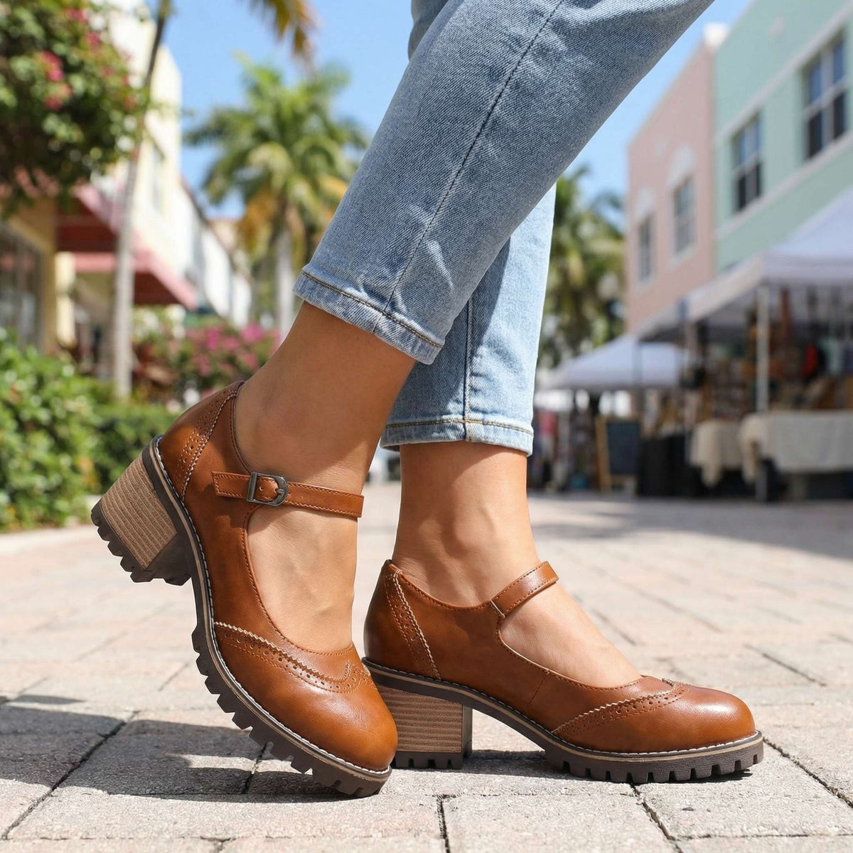 Darcy | Classic T-Strap Close Toe Heels