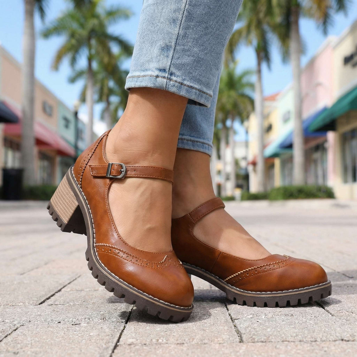 Darcy | Classic T-Strap Close Toe Heels