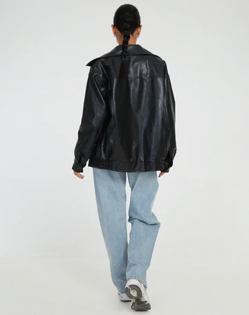 Women's Oversized Leather Jacket with Collar