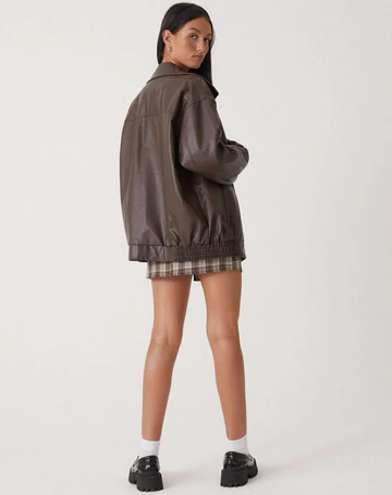 Women's Oversized Leather Jacket with Collar