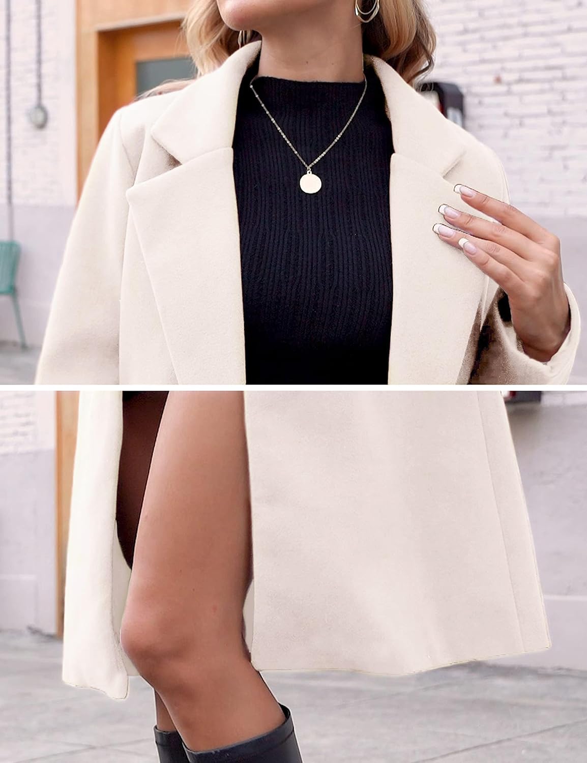 Women's Notch Lapel Longline Coat with Side Pockets