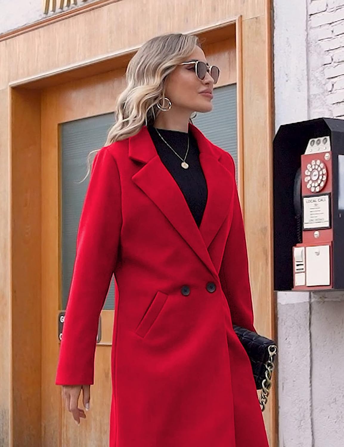 Women's Notch Lapel Longline Coat with Side Pockets